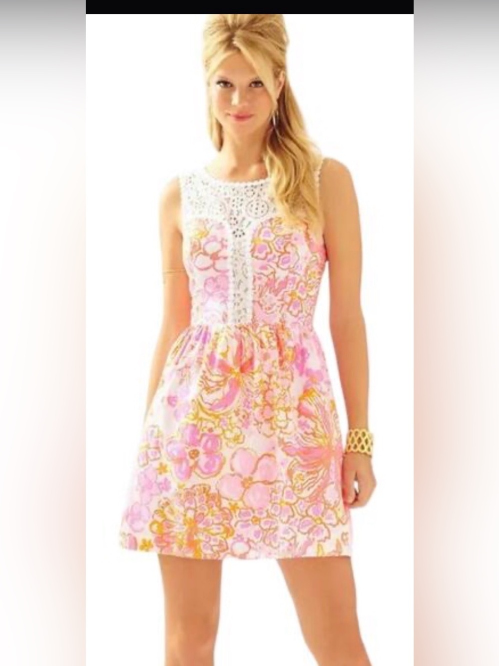 Lilly Pulitzer Pink and White Lace Yoke Dress